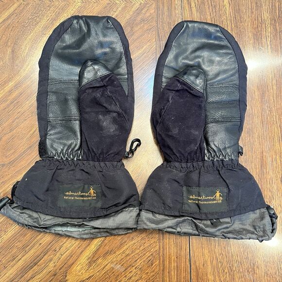 Smartwool Mittens Leather Men Large Black Wool Blend Lined Skiing - Picture 7 of 14